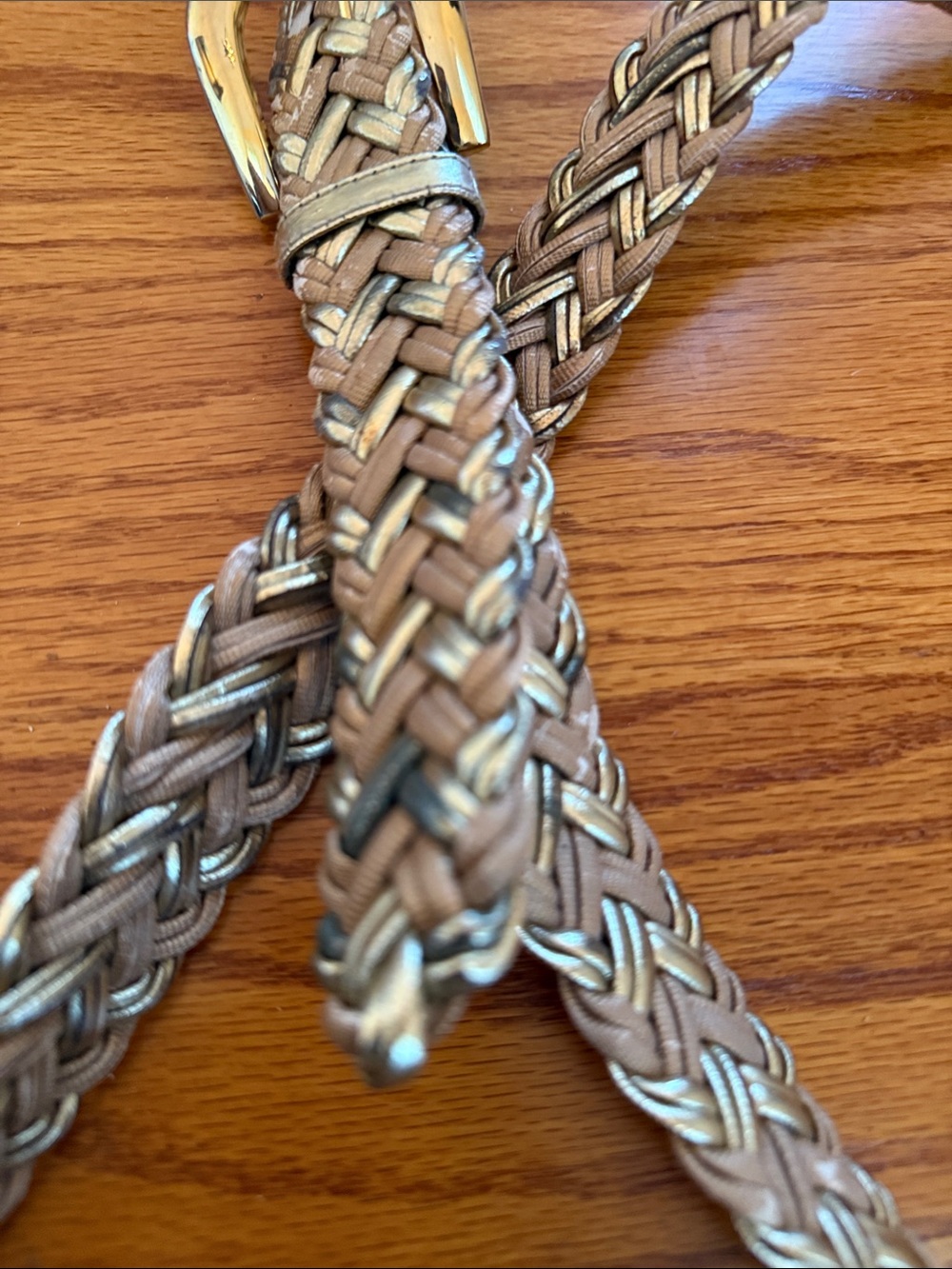 Amiee Lynn Braided Metallic Gold and Brown/Tan/Beige Belt Size 5X - Picture 6 of 6